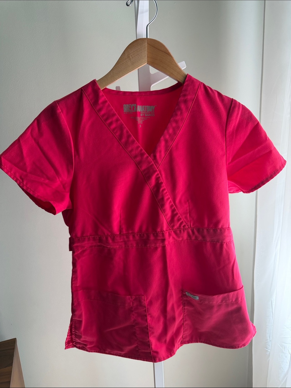 Grey's Anatomy Deep Pink V-Neck Scrub Top Small